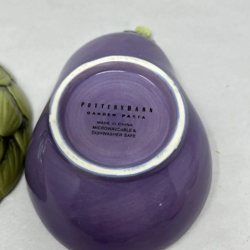 Pottery Barn Garden Pasta Bowls Vegetables Eggplant Tomato Onion Avocado 4pc